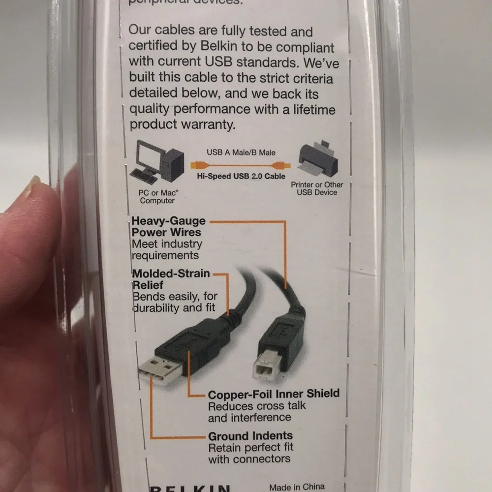 Genuine Belkin High Speed USB 2.0 Cable USB A Male/B Male — 10 feet long